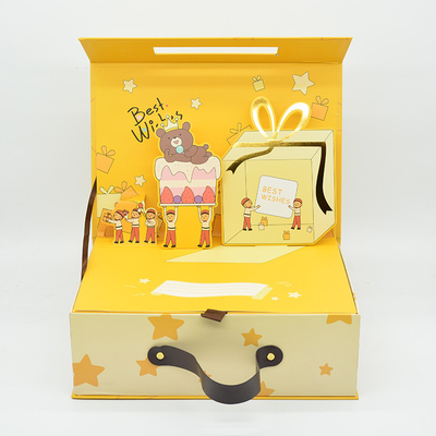 Kundenspezifischer Geburtstagsgroßhandelskoffer formte Kindergeschenkboxmagnet-Pappgeschenkboxen mit Knall 3d oben und behandelt