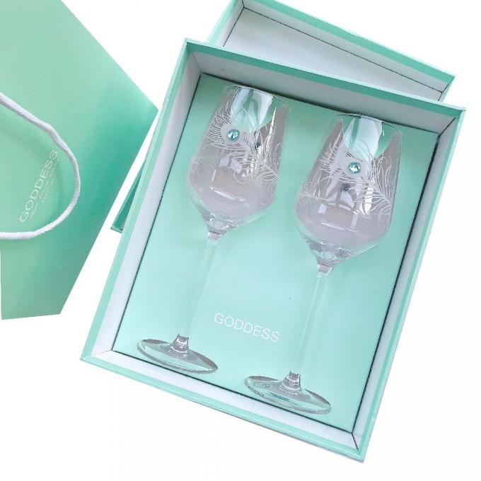 Pantone-Elfenbein-Brett-Wein-Glas-Geschenkbox, die mit pp.-Seil-Griff verpackt 1